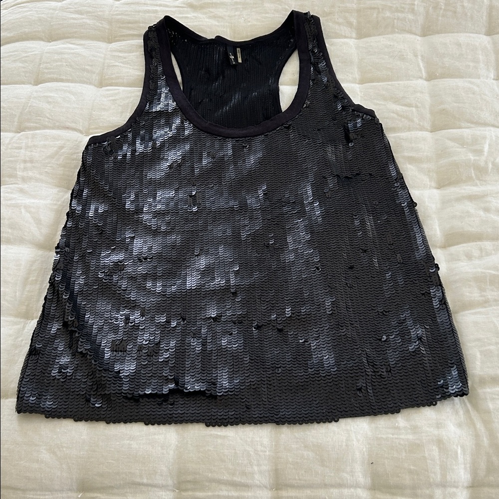 7 For All Mankind Black Sequined Tank Scoop Neck Racer Back M